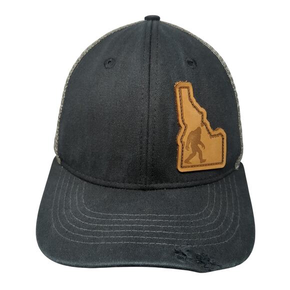 Idaho Bigfoot Leather Patched Snapback Trucker Hat Black OS Arcadian Outfitters - Picture 1 of 9